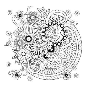 Background with doodle tangle flowers and mandalas Stock Illustration