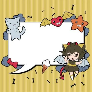 Background with doodle. Vector cute kawaii illustration Illustrazione stock