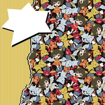 Background with doodle. Vector cute kawaii illustration Stock Illustration