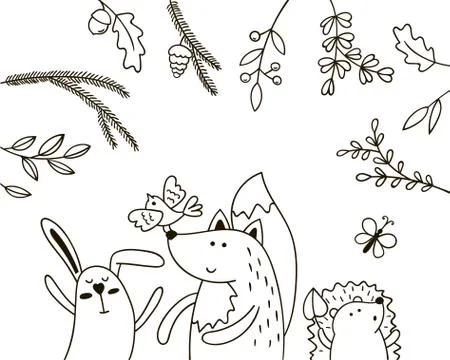 Background with doodles forest animals. Stock Illustration
