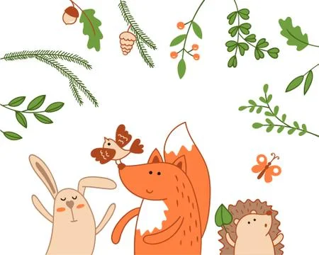 Background with doodles forest animals. Stock Illustration