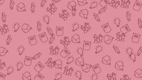 Background of drawings of children lightbulbs notebooks kites. Stock Footage 318997098