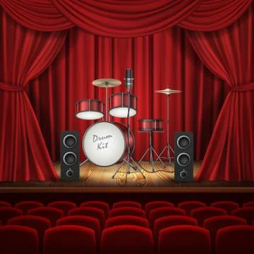 Background with drum kit on empty stage Stock-Illustration