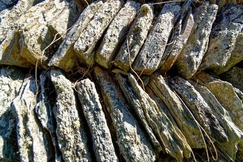 Background - A dry stone wall built in Cornwall Stock Photos