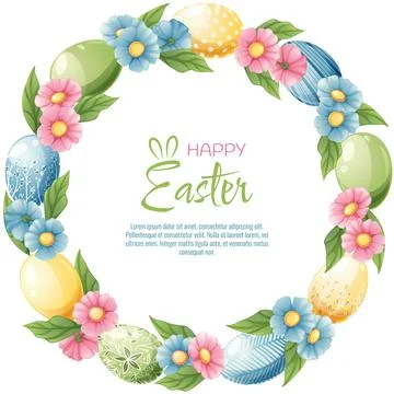 Background with Easter eggs and flowers. Postcard, banner for Easter. Spring  Stock Illustration