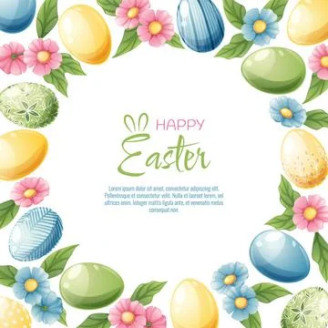 Background with Easter eggs and flowers. Postcard, banner for Easter. Spring  Stock Illustration