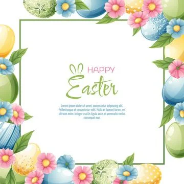 Background with Easter eggs and flowers. Postcard, banner for Easter. Spring  Stock Illustration