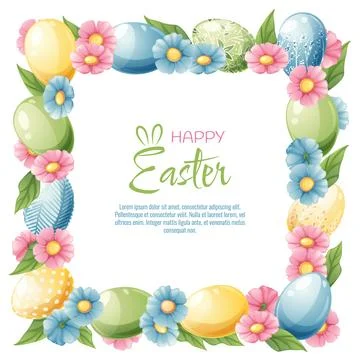 Background with Easter eggs and flowers. Postcard, banner for Easter. Spring  Stock Illustration