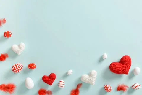 Background with Easter eggs in red and white. Stock Photos