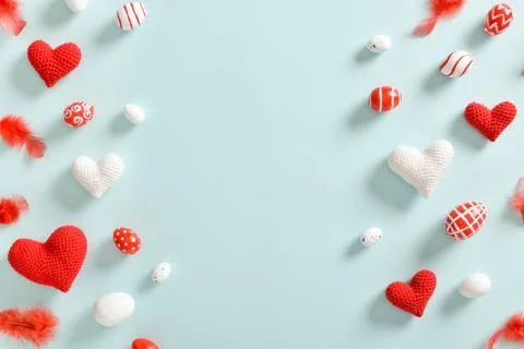 Background with Easter eggs in red and white. Stock Photos