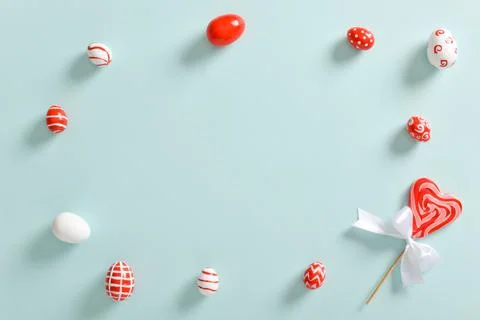 Background with Easter eggs in red and white. Stock Photos