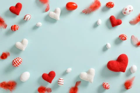 Background with Easter eggs in red and white. Stock Photos
