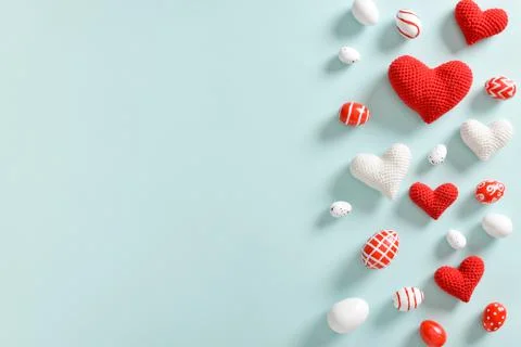 Background with Easter eggs in red and white. Stock Photos