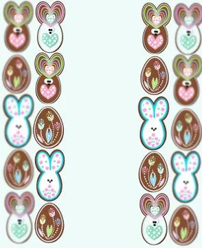 Background from easter gingerbread eggs and rabbits with place for text Stock Illustration
