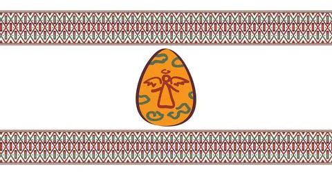 Background for Easter greening banner with colorful eggs and ethnic ornament. Stock Illustration