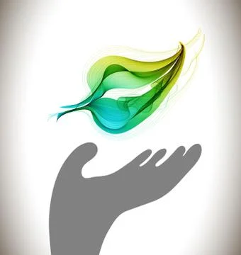 Background with ecological environment icon - hand and green leaf Stock Illustration