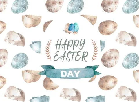 Background eggshell. Watercolor hand drawn circle frame egg shell halves over Stock Illustration