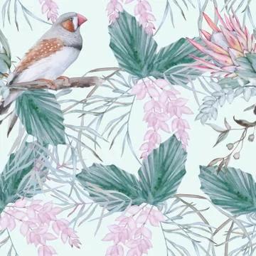 Background with elements of Australian nature. Seamless pattern. Stock Illustration