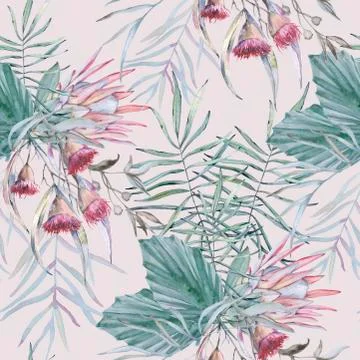 Background with elements of Australian nature. Seamless pattern. Stock Illustration