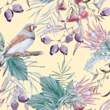Background with elements of Australian nature. Seamless pattern. Stock Illustration