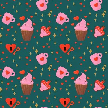 Background with elements of Love. Vector pattern for Valentine's Day. Hearts Stock Illustration