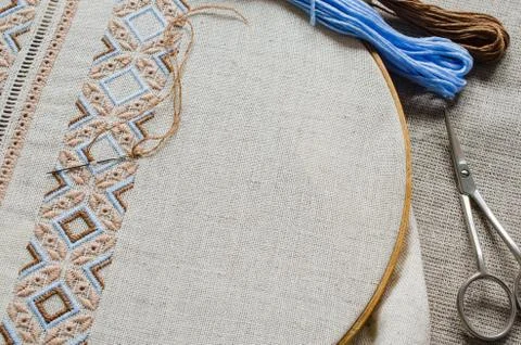 Background with embroidery texture. 스톡 사진