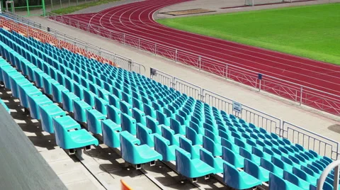 Background of empty blue seats in a stadium, Back view Stock Footage 64755308