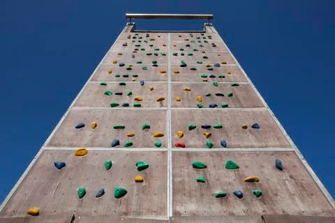 Background of empty climbing wall in a climbing center adventure park Stock Photos