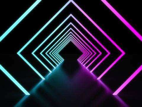 Background of an empty corridor with neon light, neon rays and glow. 3D rende Stock Illustration