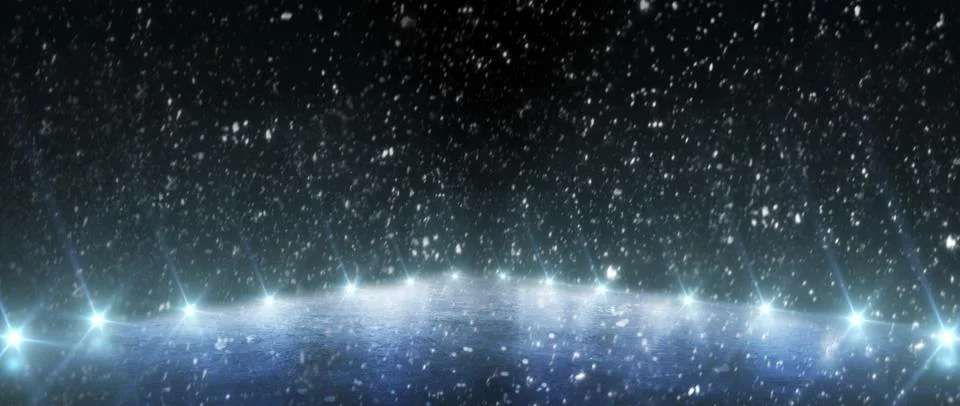 Background. Empty ice stadium with lights. Copy space. Panorama Stock Photos