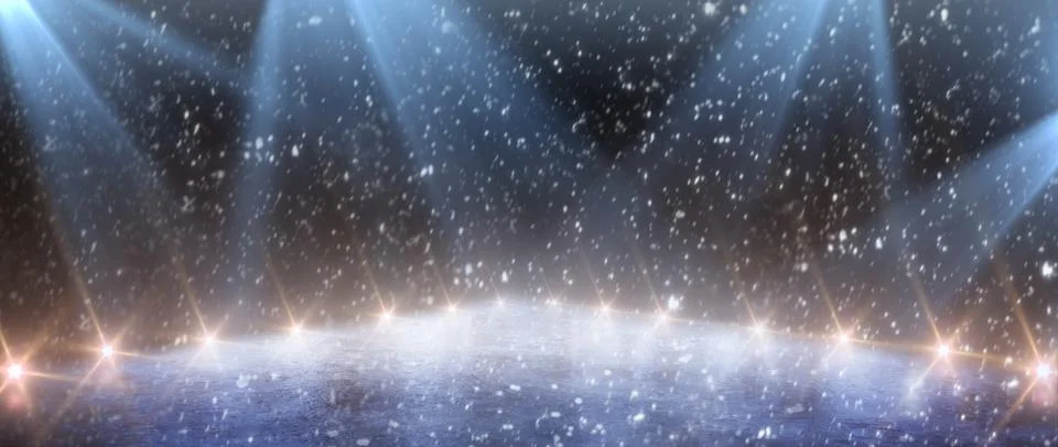 Background. Empty ice stadium with lights. Stock Photos