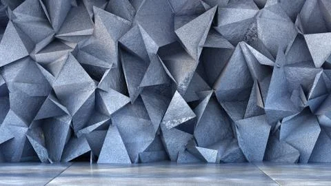 Background empty interior wall with stone texture, floor and relief wall. 3d  Stock Illustration