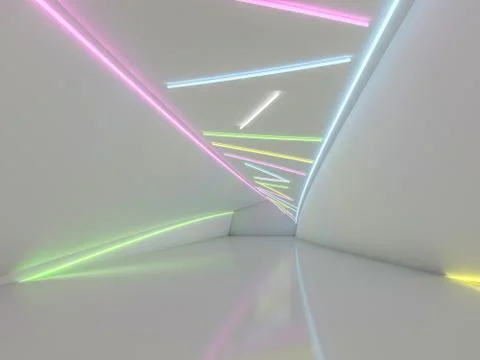 Background of an empty room with walls and neon light. Neon rays and glow. 3D 스톡 일러스트