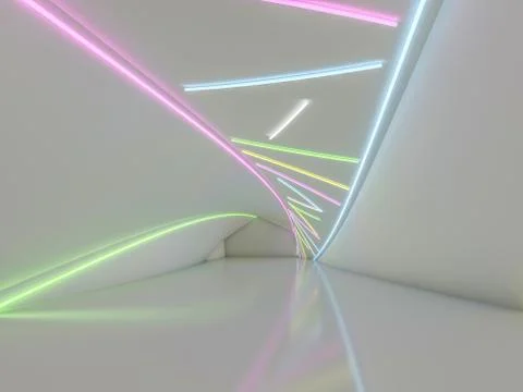 Background of an empty room with walls and neon light. Neon rays and glow. 3D イラスト素材