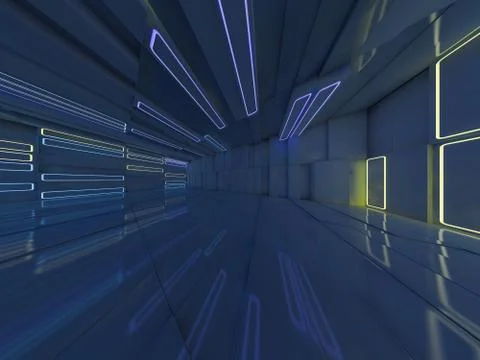 Background of an empty room with walls and neon light. Neon rays and glow. 3D Stock Illustration