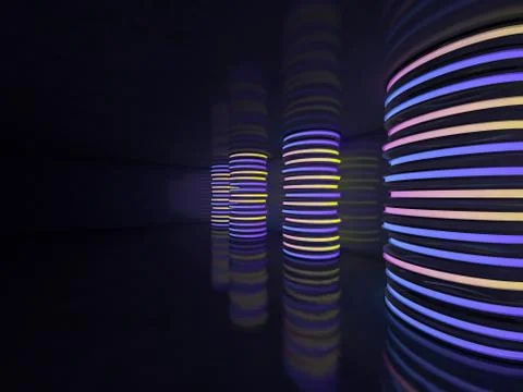 Background of an empty room with walls and neon light. Neon rays and glow. 3D Stock Illustration