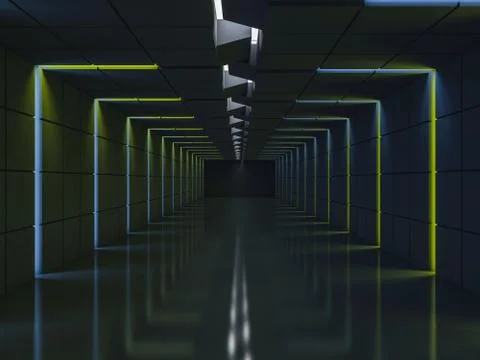 Background of an empty room with walls and neon light. Neon rays and glow. 3D 스톡 일러스트