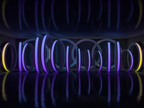 Background of an empty room with walls and neon light. Neon rays and glow. 3D 스톡 일러스트