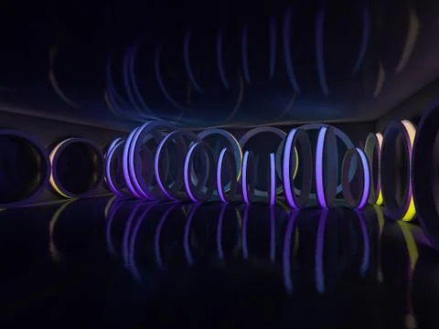 Background of an empty room with walls and neon light. Neon rays and glow. 3D Stock Illustration