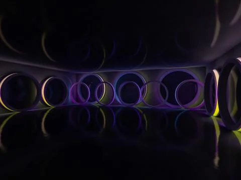 Background of an empty room with walls and neon light. Neon rays and glow. 3D Stock Illustration