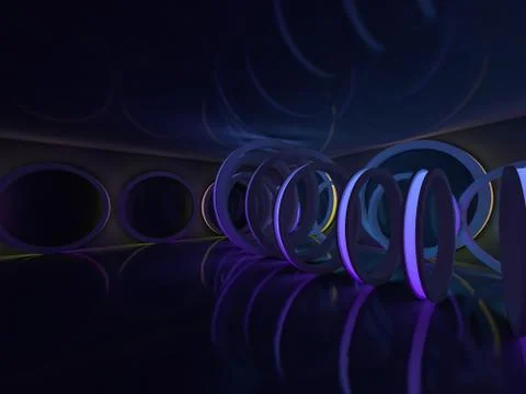 Background of an empty room with walls and neon light. Neon rays and glow. 3D Stock Illustration