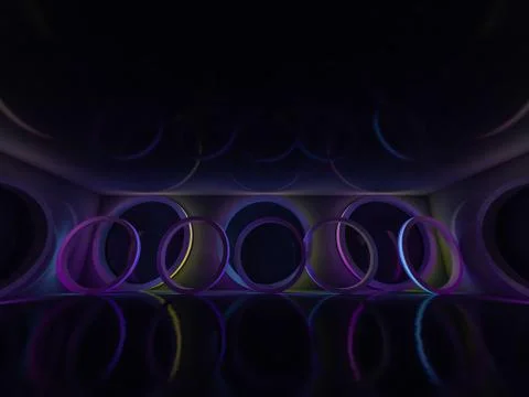 Background of an empty room with walls and neon light. Neon rays and glow. 3D Stock Illustration