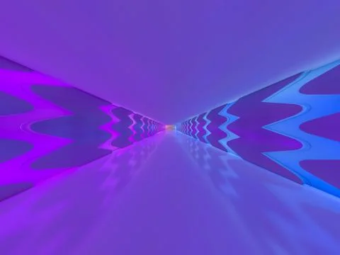 Background of an empty room with walls and neon light. Neon rays and glow. 3D Stock Illustration