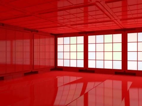 Background of an empty room with walls and neon light. Neon rays and glow. 3D Stock Illustration