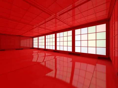 Background of an empty room with walls and neon light. Neon rays and glow. 3D Stock Illustration