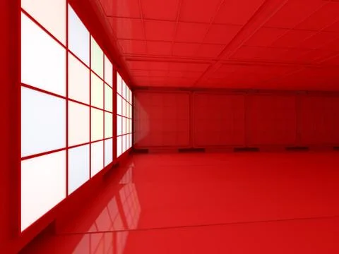 Background of an empty room with walls and neon light. Neon rays and glow. 3D Stock Illustration