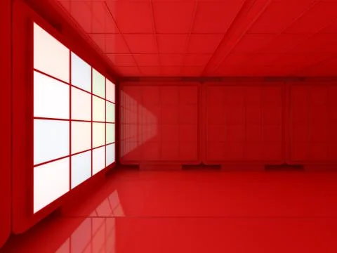 Background of an empty room with walls and neon light. Neon rays and glow. 3D Stock Illustration
