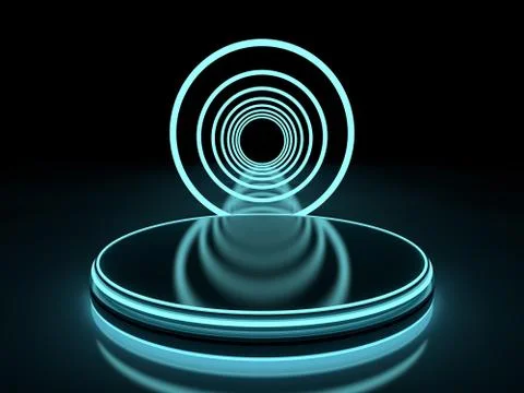 Background of an empty space and neon light. Neon rays and glow. 3D Stock Illustration