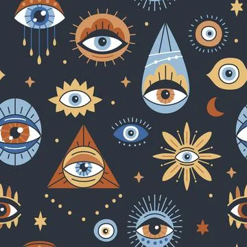 Background with evil, turkish, esoteric eye different shapes. Stock Illustration