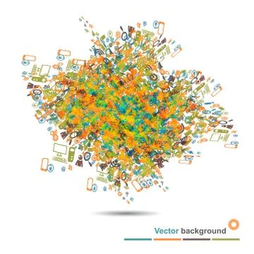 Background with the explosion of internet icons with place for text Stock Illustration